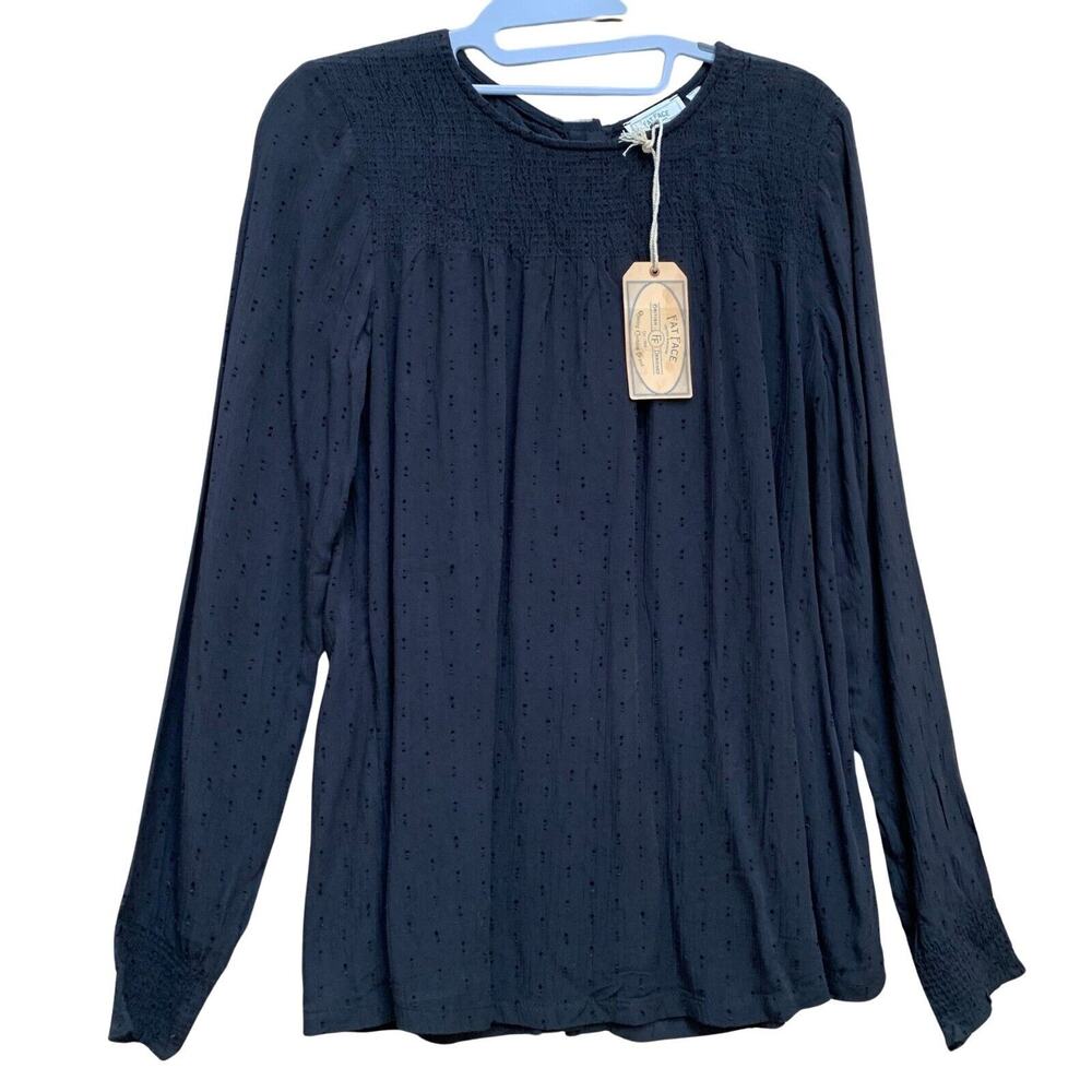 FAT FACE Black Viscose Button Back L/S Peasant Style "ELLEN" Tunic Sz 2 NWT